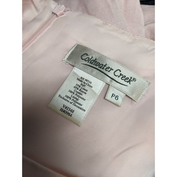 Coldwater Creek Size 6P Sleeveless Dress Suit Jscket Pink Lined Linen Embroidere - Picture 8 of 8